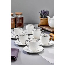 Asitan 6'li Rölyef Desenli 90 ml Porselen Kahve Fincan Seti, Çiçekli, Gümüş