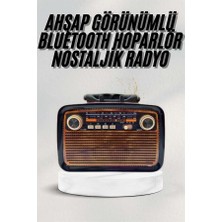 Zero Land Ece-Umay Bluetooth Hoparlör Ahşap Renk Vintage Işıklı Nostaljik Radyo Fm Ahşap Görünümlü