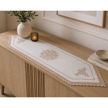     Yelay Home Dekoratif Işlemeli Runner Masa Örtüsü Bej