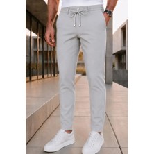 Ser Joven Erkek Açık Gri Slim Fit Likralı Beli Lastikli Bağcıklı Yan Cep Jogger Kumaş Pantolon