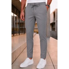 Ser Joven Erkek Füme Slim Fit Likralı Beli Lastikli Bağcıklı Yan Cep Jogger Kumaş Pantolon