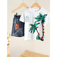 Minimoa Kids Erkek Çocuk Palmiye Baskılı Aloha Yazılı Ikili Şortlu Takım