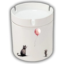 Moontime Alaçatı Kokusuz Sigara Küllüğü - Kokusuz Kül Tablası - Doğart Sanat Kedi ve Balon Baskılı Küllük Kül Tablası