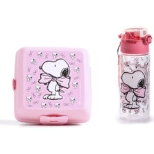 GENC DIJITAL BASKI Snoopy Pembe Matara ve Beslenme Kabı