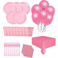 Moontime Alaçatı Mini Party Store 25 Kişilik Ekonomik Pembe Konseptli Doğum Günü Parti Seti
