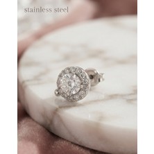 Stainless Steel Pirinç Gümüş Renk Zirkon Taşlı Kıkırdak Model Küpe