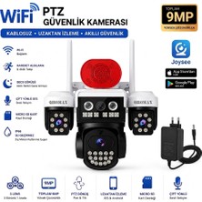 qromax 9MP Wi-Fi PTZ 3 Lensli Dış Mekan Akıllı Güvenlik Kamerası (Çakar Flaşörlü + 12V Adaptör Dahil) WİFİ_QR_W3