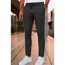 Ser Joven Erkek Antrasit Slim Fit Likralı Beli Lastikli Bağcıklı Yan Cep Jogger Kumaş Pantolon