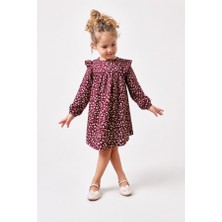 Noble Kids Kız Çocuk Çiçek Desenli Volanlı Elbise Bordo