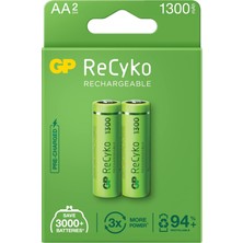 Gp Batteries Recyko+ 1300 Aa Kalem Ni-Mh Şarjlı Pil, 1.2 Volt, 2'li Kart, Yeşil/siyah