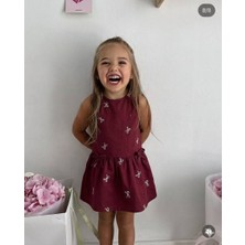 Noble Kids Kız Çocuk Kurdele Nakışlı Pamuklu Elbise Bordo