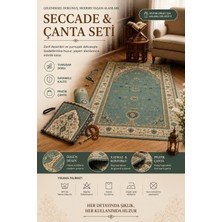 Elvoran Joy Seccade & Çanta Seti 70X125 cm – Raşel Kumaş, Canlı Baskılı, Fermuarlı Taşıma Çantalı Turkuaz Desenli Namazlık