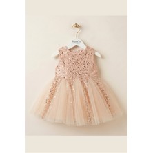 Sweet Me Sweetme Kız Çocuk Payet Işleme ve Tül Detaylı Prenses Elbise Bronz