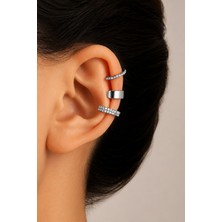 Trend Collection Kadın 3'lü Ear Cuff Küpe Seti Gümüş ve Taşlı Kıkırdak Küpe (Sıkıştırmalı)