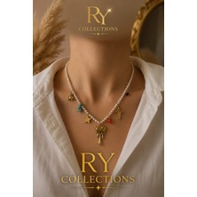 Ry Collections Su Incisi Kalp Yıldızlı ve Minik Ayıcıklı Charm Detaylı Çelik Inci Kolye