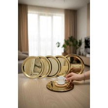 Moontime Alaçatı 6'lı Gold Metal Dekoratif Servis Tepsisi, Çay ve Kahve Tepsisi, Pasta ve Tatlı Sunum Tepsisi 22CM