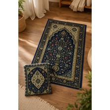 Elvoran Joy Seccade & Çanta Seti 70X125 cm – Raşel Kumaş, Canlı Baskılı, Fermuarlı Taşıma Çantalı Lacivert Desenli Namazlık