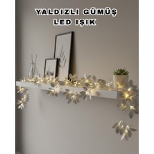 Yaldızlı Gümüş Yaprak LED Işık Pilli Dekoratif Ortam ve Yılbaşı Aydınlatması - Lisinya