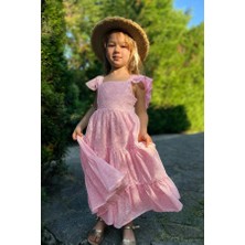 Noble Kids Kız Çocuk Fiyonk Detaylı Brode Fistolu Elbise Pembe