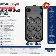 For Line Forline TAK01 6'lı 2mt 2type-C+2usb Çıkışlı Akım Korumalı Grup Priz