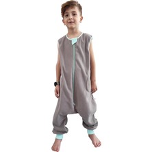 Asitan Kolsuz Kışlık Mikro Polar Bebek Çocuk Uyku Tulumu 18-23 Derece Kolsuz Gri Turkuaz