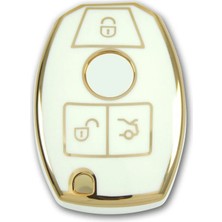 Satışmax Lüx Mercedes Benz 2001-2016 Arası Be Tipi Nano Anahtar Kılıfı Beyaz Gold Altın Renk
