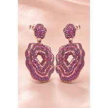 Bereka Jewelry 925 Ayar Gümüş Rose Gold Kaplama Pembe Gül Küpe - Velvet Rose