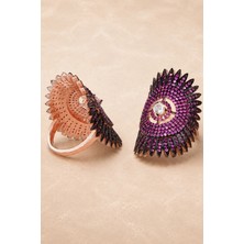 Bereka Jewelry 925 Ayar Gümüş Rose Gold Kaplama Renkli Hilal Küpe - Lunar Arc