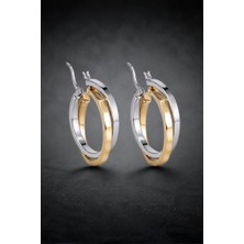Bereka Jewelry 925 Ayar Gümüş Altın Kaplama Detaylı Iki Renk Halka Küpe - Dual Halo
