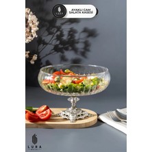 Moontime Alaçatı El Yapımı Ayaklı Gümüş Cam Salata Kasesi – Büyük Boy 22 cm , Şık Sunum ve Dekoratif Tasarım