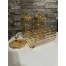 Moontime Alaçatı Geyik Kulplu 3 Parça Küçük Boy Dekoratif ve Ergonomik Baharat ve Saklama Kabı Gold Renk
