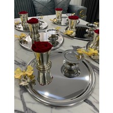 Moontime Alaçatı 3 Farklı Model Gümüş 6'lı Çelik Kelebekli  Yuvarlak Sunum Tepsisi  Gül Kovası(Güllü) ve Makaronluk