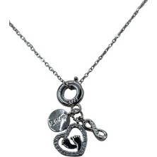 Stelle Jewelry Paslanmaz Çelik 45 cm Love Anne Bebek Ayak Figürlü Kalp Kolye | Gümüş & Altın Renk Kadın Kolye
