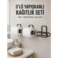 Laraheiser 3’lü Siyah Duvar Tipi Kağıtlık Seti Yapışkanlı Pratik Rulo Tutucu