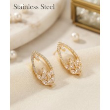 Stainless Steel Pirinç Gold Renk Zirkon Taşlı Küpe