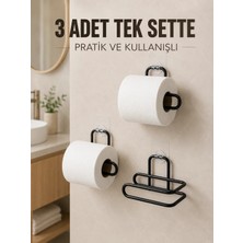 Laraheiser 3 Adet Siyah Rulo Kağıt Tutucu Yapışkanlı Duvar Tipi Pratik Kağıtlık Seti