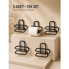Laraheiser Delmeden Monte Tuvalet Kağıdı Askısı Siyah Metal Yapışkanlı Banyo Kağıtlığı 5’li Set