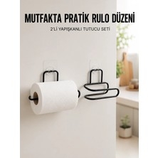 GIGA 2’li Siyah Metal Rulo Kağıt Tutucu Yapışkanlı Banyo ve Mutfak Kağıtlık