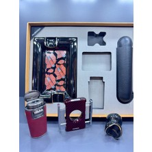 Parmida Puro Kutusu Humidor, Küllük, Makas, Sehpa, Çakmak 5'li Premium Profesyonel Puro Seti