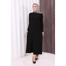 Bym Fashion Düz Bisklet Yaka Uzun Kol Iç Sandy Elbise 3202 Siyah