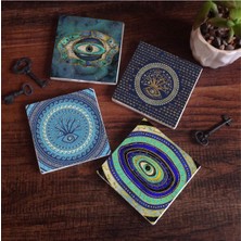 Nazar Taş Bardak Altlığı Seti - 4 Parça - Dekoratif, Rustik Mutfak Aksesuarı, 10X10 Cm, Kaydı