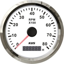 Moontime Alaçatı Kus Devir Göstergesi 8000 Rpm Beyaz 12/24V 85MM