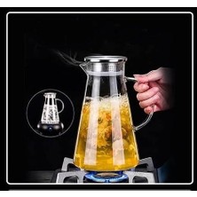 1,8lt Borosilikat Ateşe Dayanıklı Metal Kapaklı Cam Konik Sürahi
