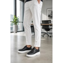 Mevese Ornex Erkek Deri Görünümlü Bağcıklı Casual Sneaker Klasik Günlük Ayakkabı - Siyah Beyaz