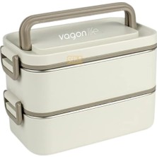 Vagonlife Bento 2000ML Lunchbox 2 Katlı 3 Bölmeli Mini Kaseli Çelik Sefer Tası Yemek Kutusu (Bey