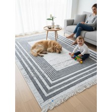 Kilim Çift Taraflı Bohem Seri Dokuma Kilim Gri-Beyaz
