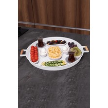 Moontime Alaçatı Ahşap Kulplu 51 cm Beyaz Metal Tepsi