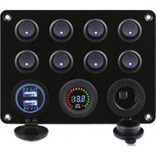 Moontime Alaçatı Switch Panel, 8 Anahtarlı, Voltmetre ve USB Şarjlı