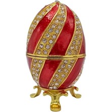 Faberge Yumurta Kristal Taşlı Lüks Mücevher Kutusu Sarı Kırmızı 10CM Hediyeli
