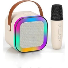 Mini Kablosuz Bluetooth Karaoke Hoparlör Kareoke Makinesi Çocuklar Için Evde Karaoke Seti (Bej)